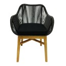Πολυθρόνα Kalie pakoworld teak ξύλο και συνθετικό σχοινί σε φυσική-μαύρη απόχρωση με μαξιλάρι 60x61x80εκ