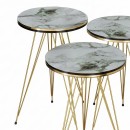 Βοηθητικά τραπέζια Wakmi pakoworld σετ 3τεμ λευκό μπεζ μαρμάρου μελαμίνης-χρυσό μέταλλο
