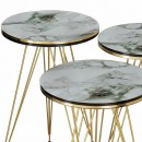 Βοηθητικά τραπέζια Wakmi pakoworld σετ 3τεμ λευκό μπεζ μαρμάρου μελαμίνης-χρυσό μέταλλο