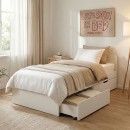 Κρεβάτι Regan pakoworld με αποθηκευτικό χώρο σε λευκή απόχρωση 90x200εκ