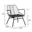 Πολυθρόνα κήπου Naoki pakoworld με μαξιλάρι pe φυσικό-μέταλλο μαύρο πόδι 58x63x81εκ
