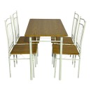 Τραπεζαρία Reforia pakoworld σετ 5τμχ mdf σε φυσική απόχρωση με λευκά μεταλλικά πόδια 110x60x74εκ