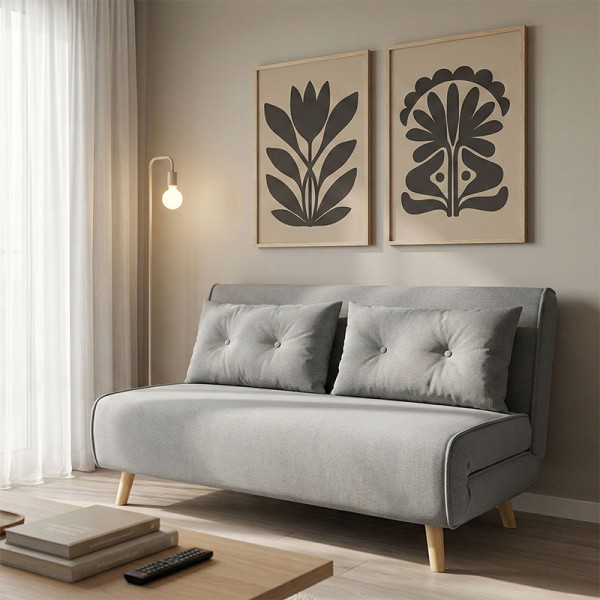 Καναπές-κρεβάτι Josuane I pakoworld διθέσιος βελούδο σε γκρι μπεζ απόχρωση 122x80x81εκ