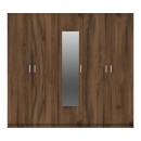 Ντουλάπα πεντάφυλλη με καθρέφτη Luna pakoworld καρυδί-oak 220x52x200εκ