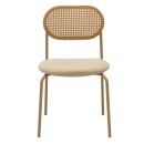 Καρέκλα James pakoworld στοιβαζόμενη pe rattan ύφασμα μπεζ-μέταλλο φυσικό