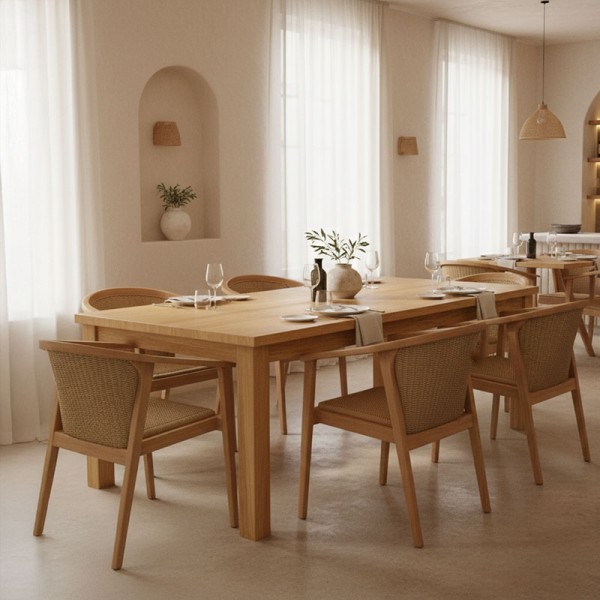 Τραπεζαρία Granny-Wooly pakoworld σετ 7τεμ σε φυσική-μπεζ απόχρωση 220x90x75εκ