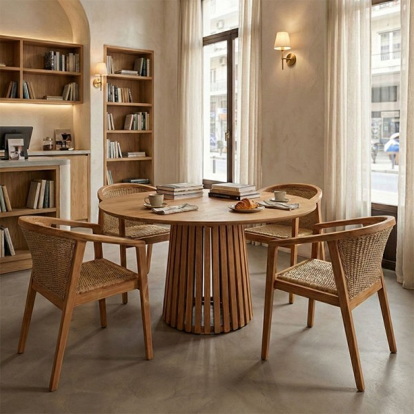 Τραπεζαρία Granny-Kenda I pakoworld σετ 5τεμ σε φυσική-μπεζ απόχρωση Φ120x75εκ