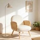 Πολυθρόνα Stedy pakoworld λευκό μπουκλέ ύφασμα με πόδι σε φυσική απόχρωση 78x64x82εκ