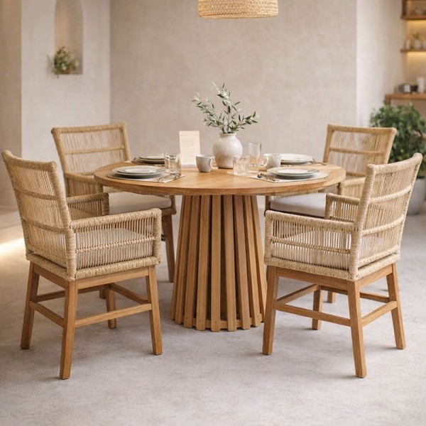 Τραπεζαρία Inca-Kenda I pakoworld σετ 5τεμ σε φυσική-μπεζ απόχρωση Φ80x75εκ