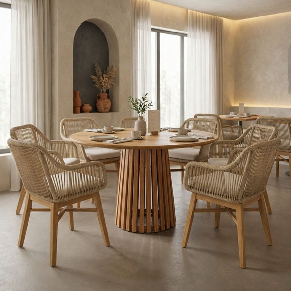 Τραπεζαρία Kalie-Kenda Ι pakoworld σετ 7τεμ σε φυσική-μπεζ απόχρωση Φ80x75εκ