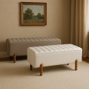 Σκαμπό μπαούλο Daph Inart σετ 2 τεμ βελούδο σε μπεζ και λευκή απόχρωση