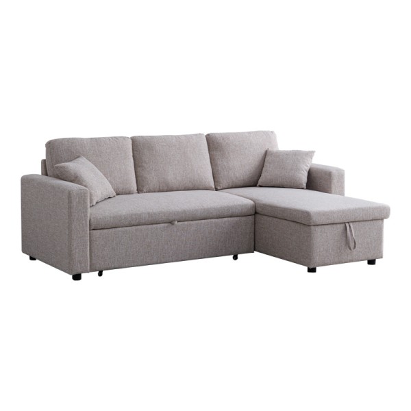 Γωνιακός αναστρέψιμος καναπές κρεβάτι Kamore pakoworld με αποθηκευτικό χώρο μπεζ ύφασμα 223x146x85εκ