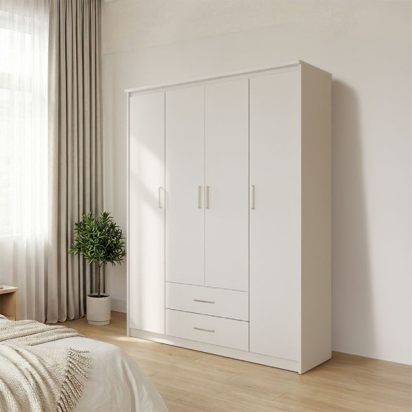 Ντουλάπα ρούχων τετράφυλλη Olympus pakoworld σε λευκή απόχρωση 159x57x183εκ