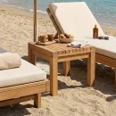 Τραπεζάκι ξαπλώστρας Poly pakoworld teak ξύλο σε φυσική απόχρωση 35x35x30εκ