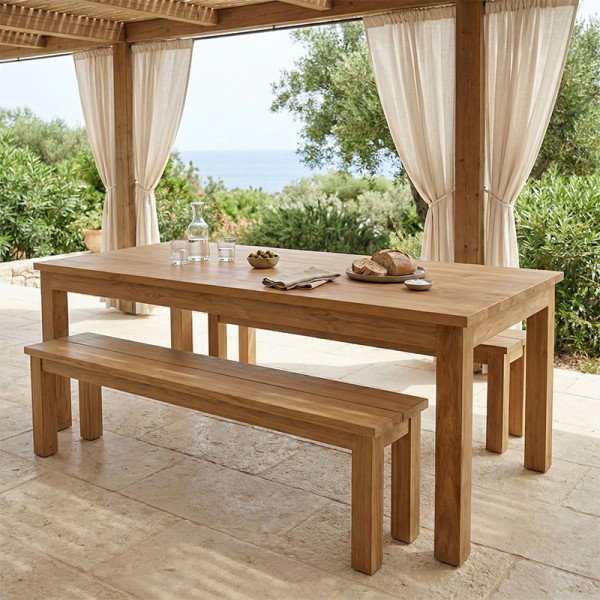 Τραπέζι Wooly pakoworld teak ξύλο σε φυσική απόχρωση 220x90x75εκ