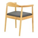 Πολυθρόνα Joube pakoworld rubberwood σε φυσική απόχρωση με μαύρο pu μαξιλάρι 59x48x73εκ | Συσκευασία 2 τμχ