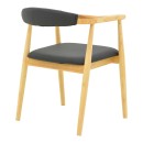 Πολυθρόνα Sandi pakoworld rubberwood σε φυσική απόχρωση με μαύρο pu μαξιλάρι 50x60x80εκ | Συσκευασία 2 τμχ