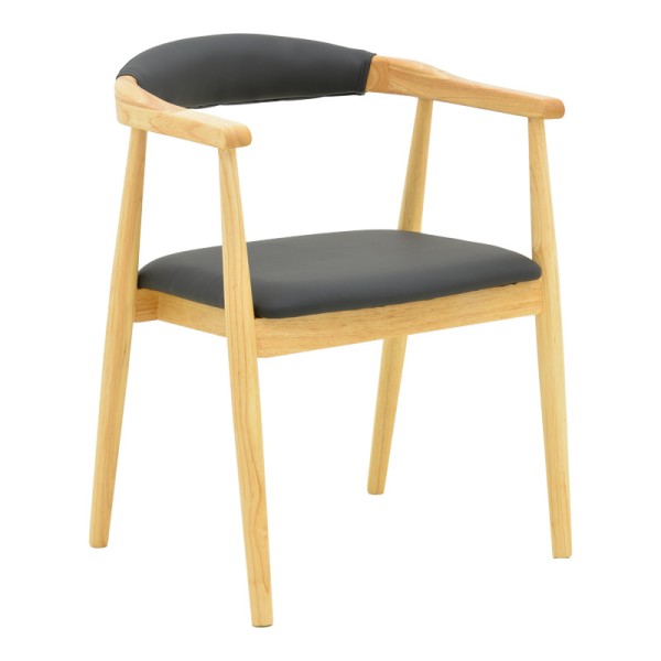 Πολυθρόνα Sandi pakoworld rubberwood σε φυσική απόχρωση με μαύρο pu μαξιλάρι 50x60x80εκ | Συσκευασία 2 τμχ