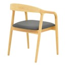 Πολυθρόνα Hogie pakoworld rubberwood σε φυσική απόχρωση με μαύρο pu μαξιλάρι 61x60x76εκ | Συσκευασία 2 τμχ