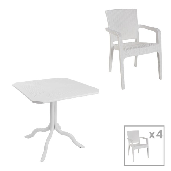 Τραπεζαρία Icon-Halcyon pakoworld σετ 5τεμ PP σε λευκή απόχρωση