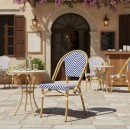 Καρέκλα Uamrin pakoworld στοιβαζόμενη φυσικό αλουμίνιο-λευκό και μπλε pe rattan 46x57x85εκ