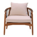 Πολυθρόνα Haribo pakoworld φυσικό teak ξύλο-μαύρο σχοινί-λευκο μαξιλάρι 80x76x72εκ