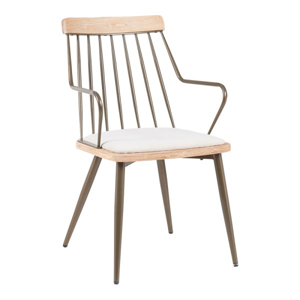 Πολυθρόνα Posse pakoworld μέταλλο μπρονζέ-white wash ξύλο-μπεζ ύφασμα 52x59x83εκ