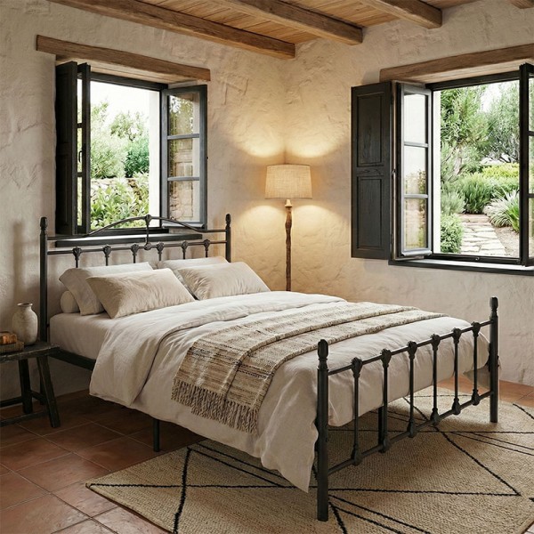 Κρεβάτι Wotso pakoworld μεταλλικό σε μαύρη απόχρωση 150x200εκ