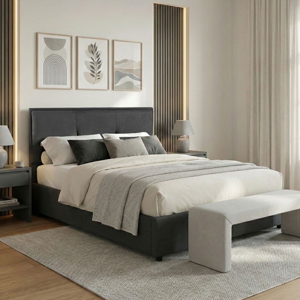 Κρεβάτι διπλό Sonnie pakoworld με αποθηκευτικό χώρο ύφασμα ανθρακί 150x200εκ