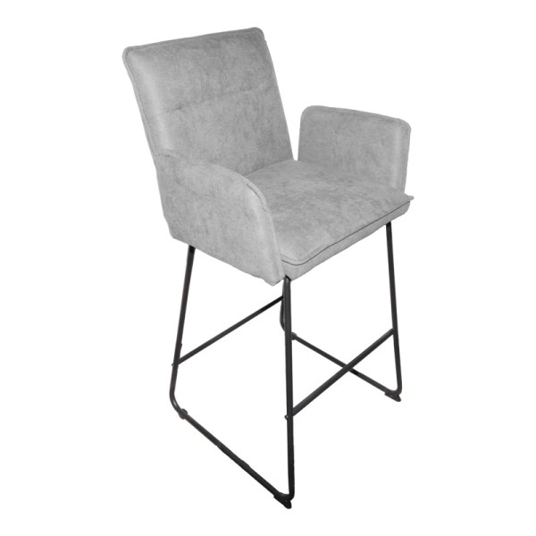 Σκαμπό μπαρ Essential pakoworld ύφασμα γκρι-πόδι μαύρο μεταλλικό 57x64.5x107εκ | Συσκευασία 4 τμχ