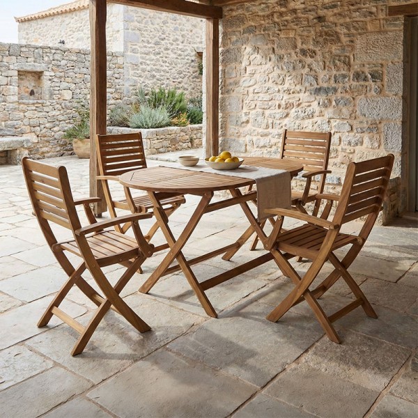 Τραπεζαρία Gorpo-Falov pakoworld σετ 5τεμ φυσικό μασίφ ξύλο ακακίας 130x80x72εκ