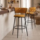 Σκαμπό μπαρ Alkia I pakoworld ύφασμα σε κίτρινη απόχρωση- πόδι μαύρο μέταλλο 50x56x95εκ | Συσκευασία 2 τμχ