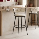 Σκαμπό μπαρ Alkia I pakoworld ύφασμα σε εκρού απόχρωση- πόδι μαύρο μέταλλο 50x56x95εκ | Συσκευασία 2 τμχ