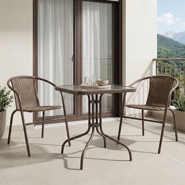 Τραπεζαρία Watson-Obbi σετ 3τεμ pakoworld pe καφέ-μέταλλο 70x70x70εκ