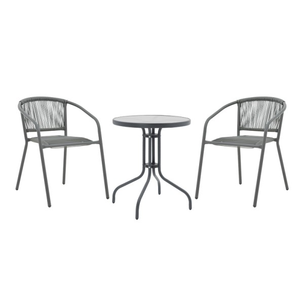 Tραπεζαρία Watson-Lindaria pakoworld σετ 3τεμ μέταλλο ανθρακί-γυαλί Φ60x70εκ