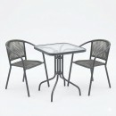 Τραπεζαρία Watson-Lindaria pakoworld 3τεμ μέταλλο ανθρακί-γυαλί 70x70x70εκ