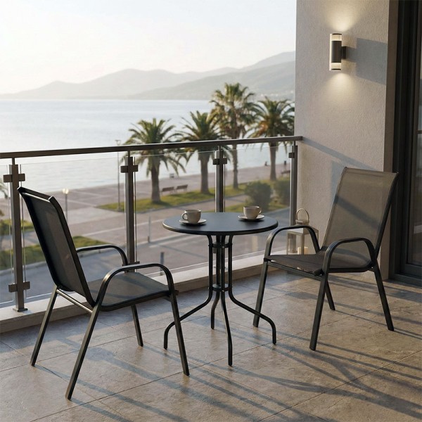 Τραπεζαρία Vergo-Calan pakoworld 3τεμ μαύρο μέταλλο Φ60x70εκ