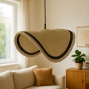 Φωτιστικό οροφής Hatchie Inart φυσικό-μαύρο-λευκό ψάθα-μέταλλο Φ100x133εκ