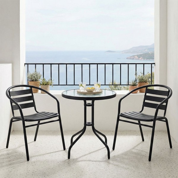 Τραπεζαρία Watson-Tade pakoworld σετ 3τεμ μέταλλο μαύρο-γυαλί Φ60x70εκ