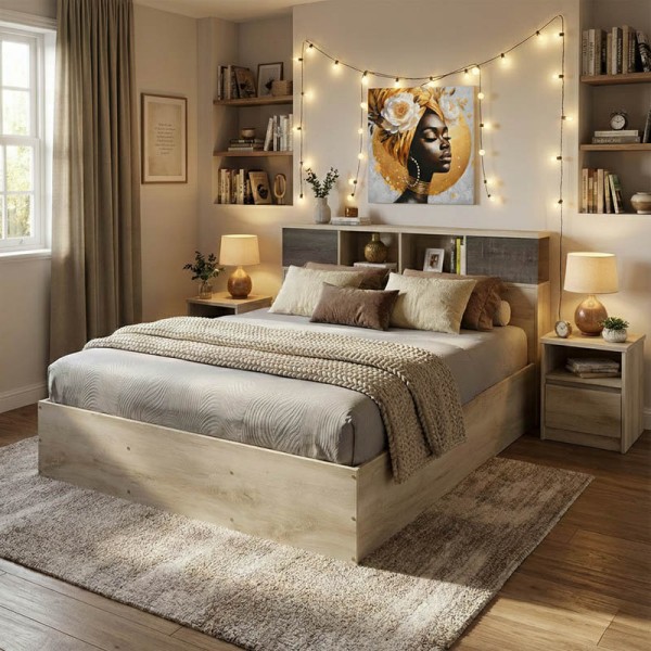 Κρεβάτι OLYMPUS pakoworld σε χρώμα castillo oak 140x200εκ