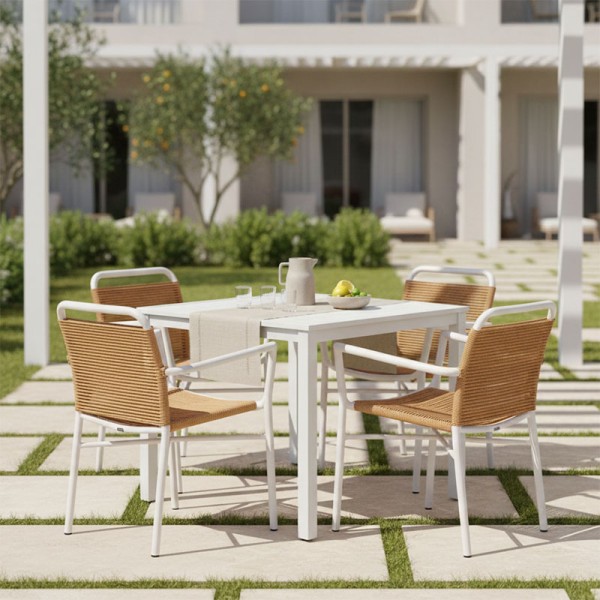 Τραπεζαρία Kliton - Clutch σετ 5τεμ pakoworld αλουμίνιο σε λευκή απόχρωση 80x80x74εκ