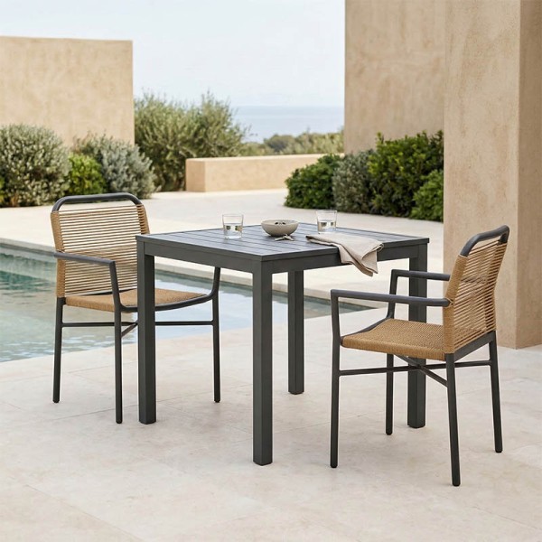 Τραπεζαρία Kliton-Clutch σετ 3τεμ pakoworld αλουμίνιο σε ανθρακί απόχρωση 80x80x74εκ