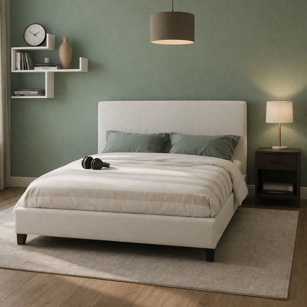 Κρεβάτι Nevil pakoworld 150x200 PU χρώμα λευκό ματ