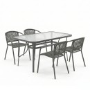 Τραπεζαρία Ensure-Lindaria pakoworld σετ 5τεμ μέταλλο-γυαλί σε ανθρακί απόχρωση 120x70x70εκ