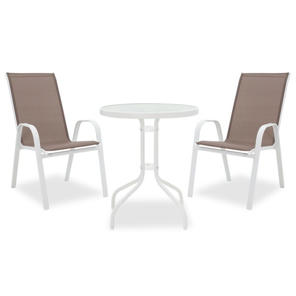 Τραπεζαρία κήπου Calan-Watson σετ 3τεμ pakoworld μέταλλο λευκό-textilene καφέ