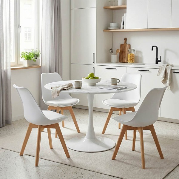 Τραπεζαρία Gaston-Balou pakoworld σετ 5τεμ pp-mdf σε λευκό μαρμάρου απόχρωση Φ120x73εκ