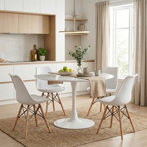 Τραπεζαρία Julita-Balou pakoworld σετ 5τεμ pp-mdf σε λευκό μαρμάρου απόχρωση Φ120x73εκ