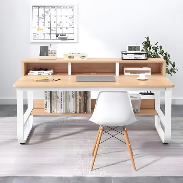 Γραφείο εργασίας Evrepy pakoworld mdf σε oak απόχρωση με λευκό μέταλλο 100x60x73εκ