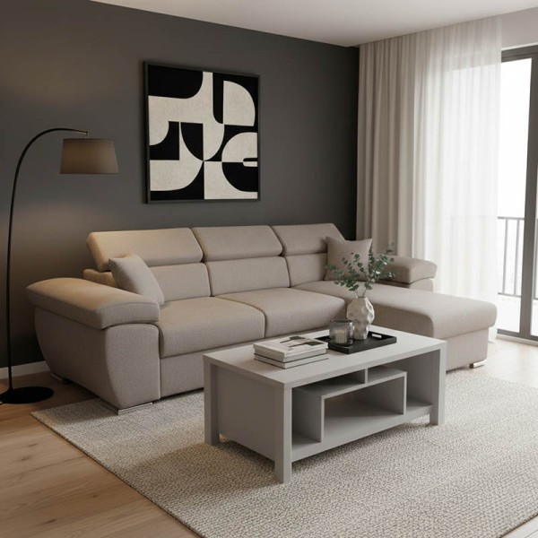 Γωνιακός καναπές-κρεβάτι αναστρέψιμος Comy pakoworld μπεζ-γκρι 286x160x75-90εκ