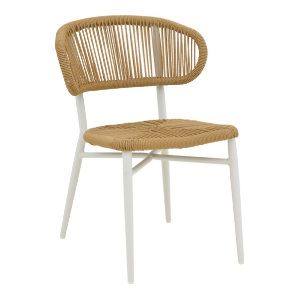 Καρέκλα στοιβαζόμενη Agus pakoworld αλουμίνιο σε λευκό- pe rattan σε φυσική απόχρωση 55x63x77εκ